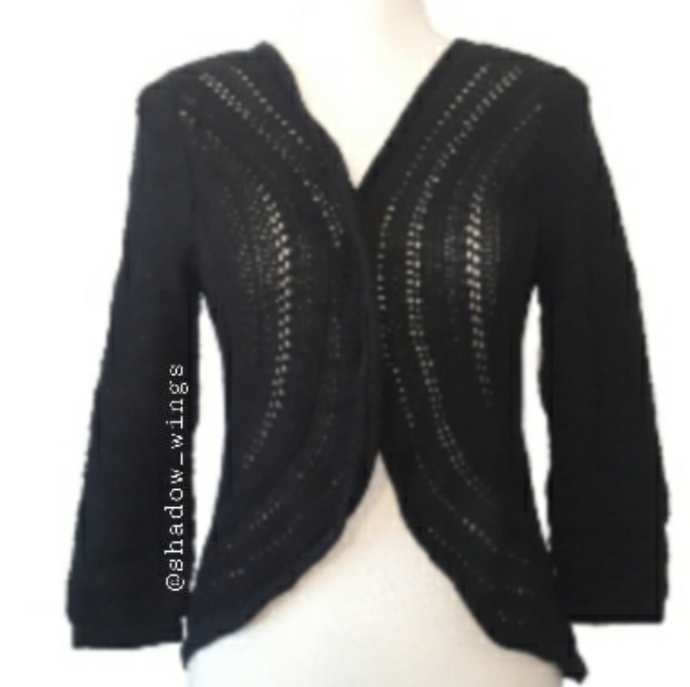 Croft & Barrow Black Crochet Knit Cardigan / Size Small Open Front Sweater